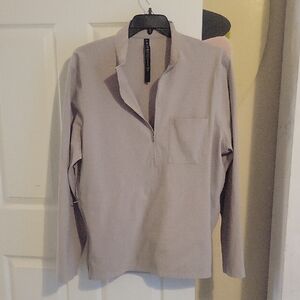 Lululemon Men's SzXXL Waffle Knit Tan Long Sleeve collar Half Zip Pullover